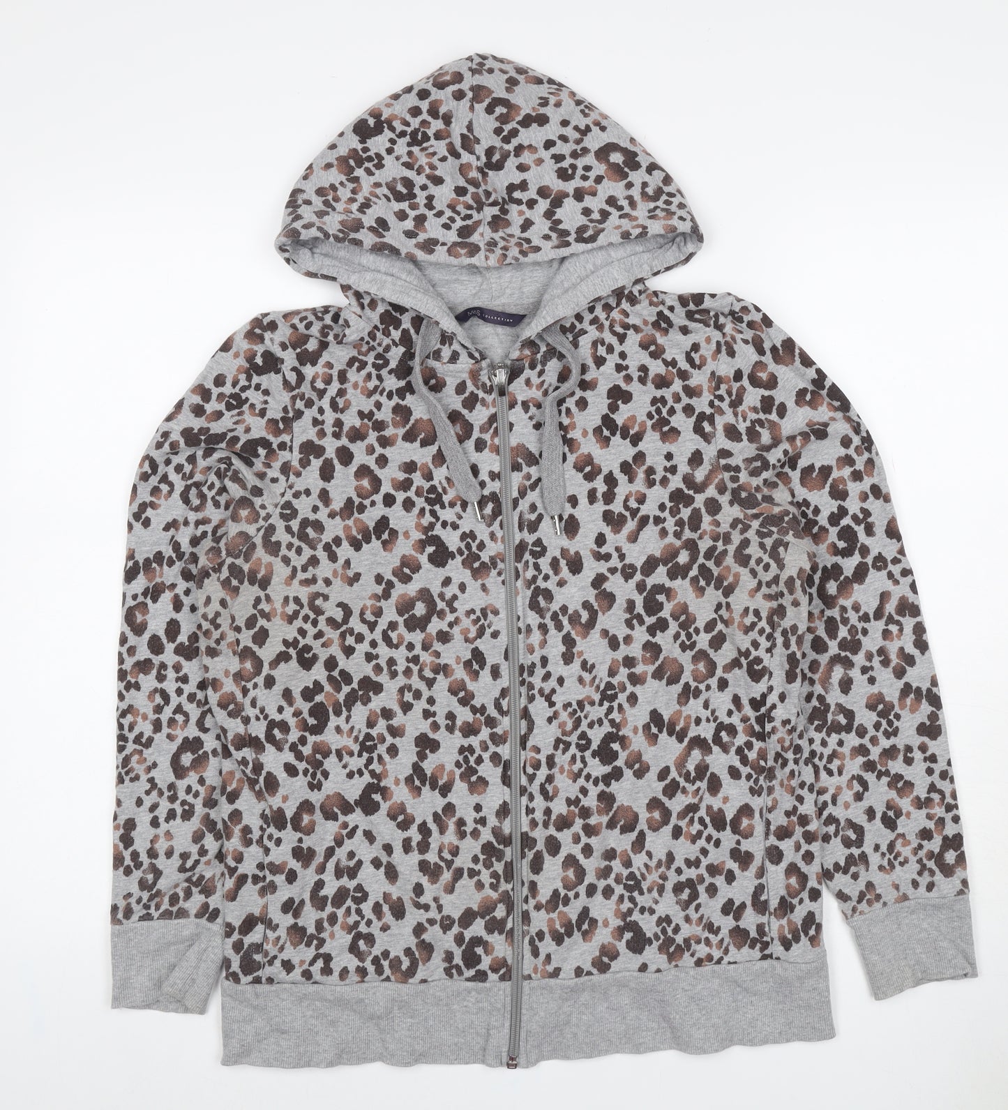 M&S Womens Grey Leopard Print Full Zip Hoodie UK 14