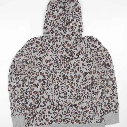 M&S Womens Grey Leopard Print Full Zip Hoodie UK 14
