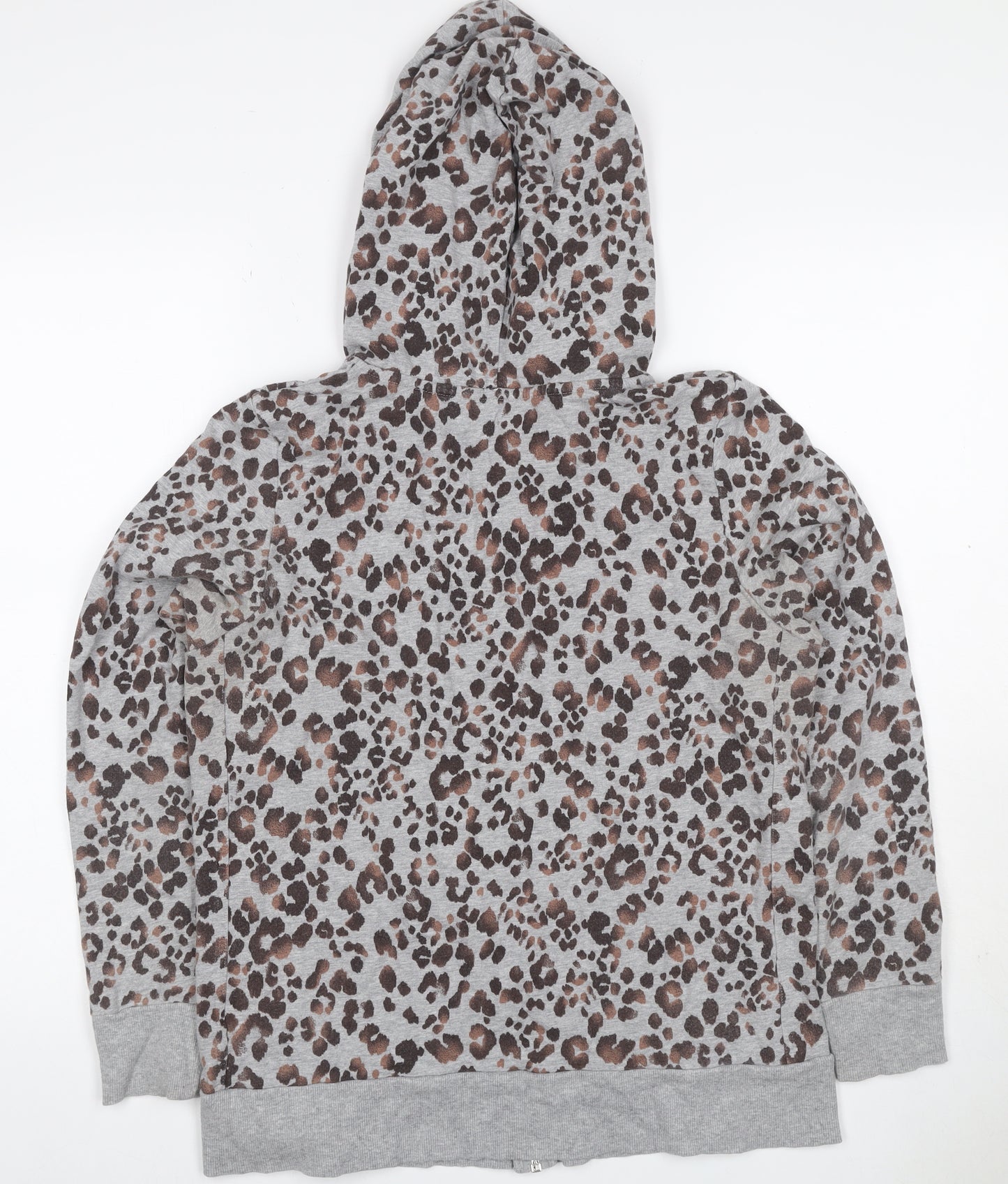M&S Womens Grey Leopard Print Full Zip Hoodie UK 14