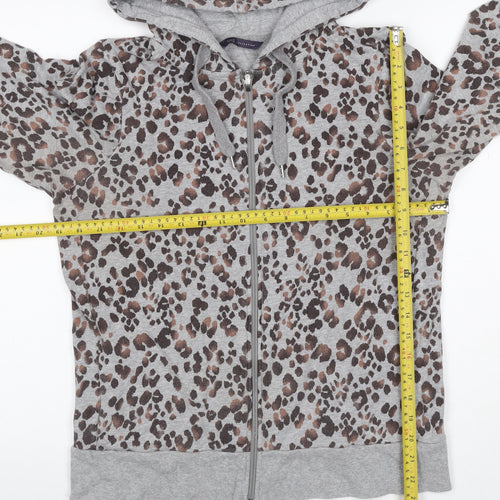 M&S Womens Grey Leopard Print Full Zip Hoodie UK 14