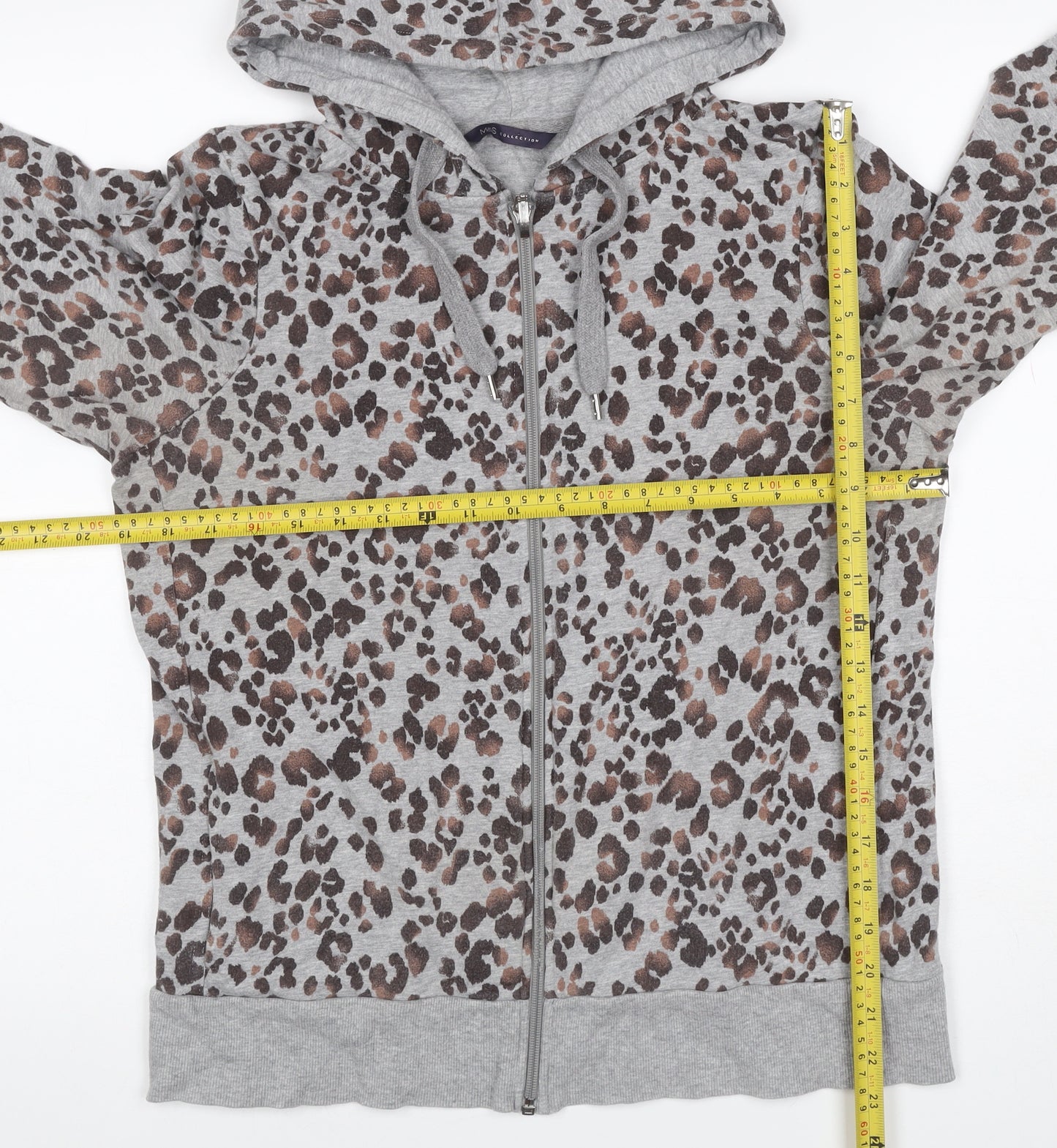 M&S Womens Grey Leopard Print Full Zip Hoodie UK 14