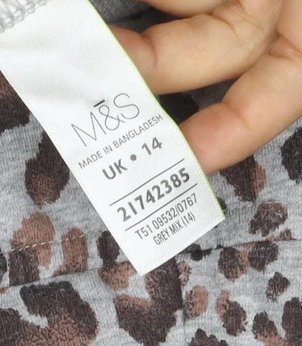 M&S Womens Grey Leopard Print Full Zip Hoodie UK 14