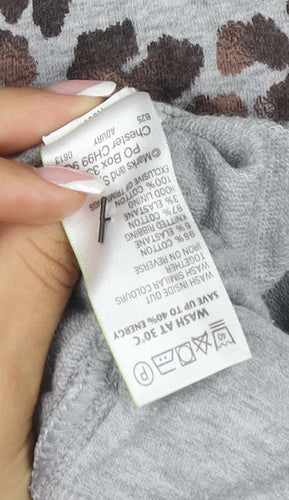 M&S Womens Grey Leopard Print Full Zip Hoodie UK 14