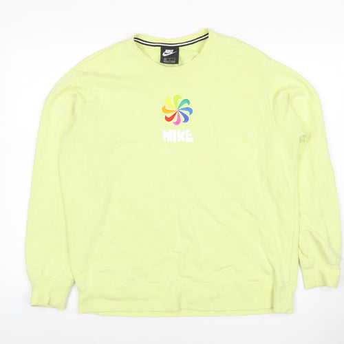 Nike Women Yellow M Pullover Sweatshirt Rainbow Logo Crew Neck