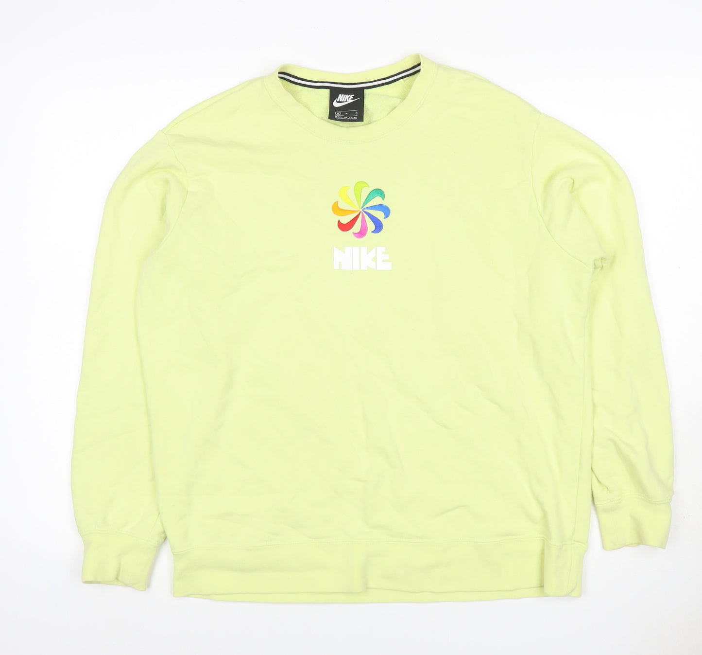 Nike Women Yellow M Pullover Sweatshirt Rainbow Logo Crew Neck