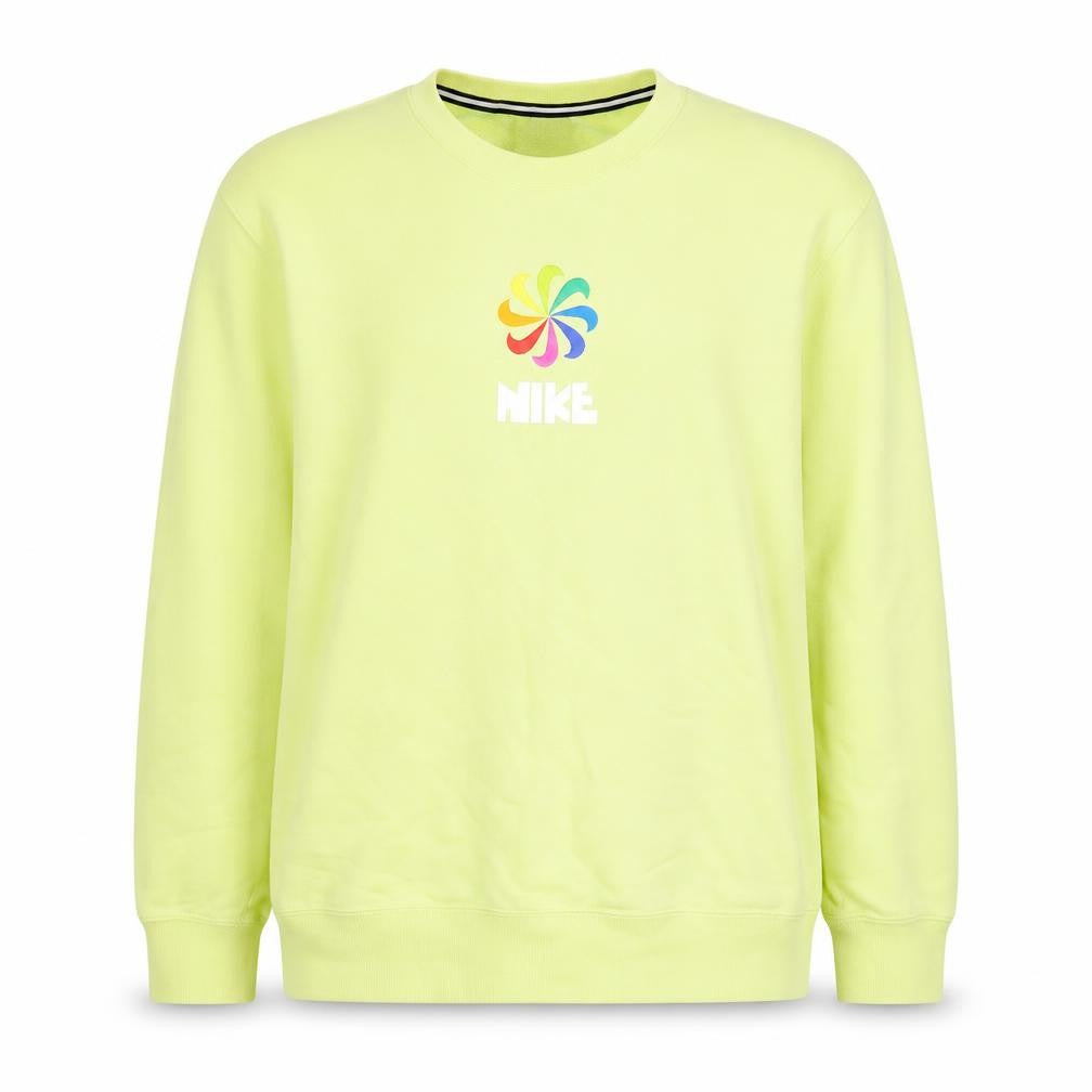 Front view of Nike Women Yellow M Pullover Sweatshirt Rainbow Logo Crew Neck