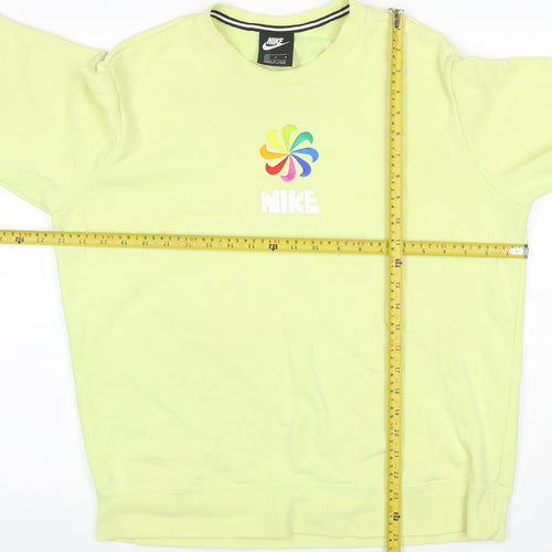 Nike Women Yellow M Pullover Sweatshirt Rainbow Logo Crew Neck