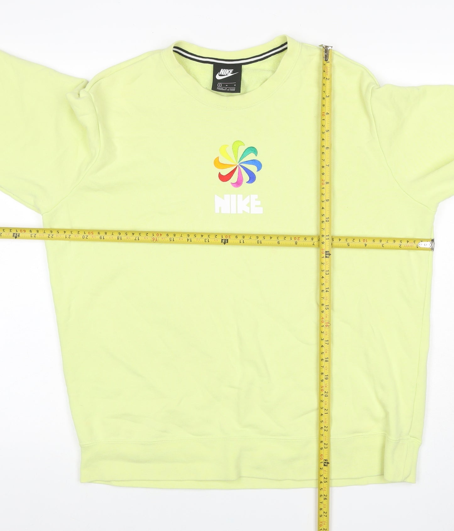Nike Women Yellow M Pullover Sweatshirt Rainbow Logo Crew Neck