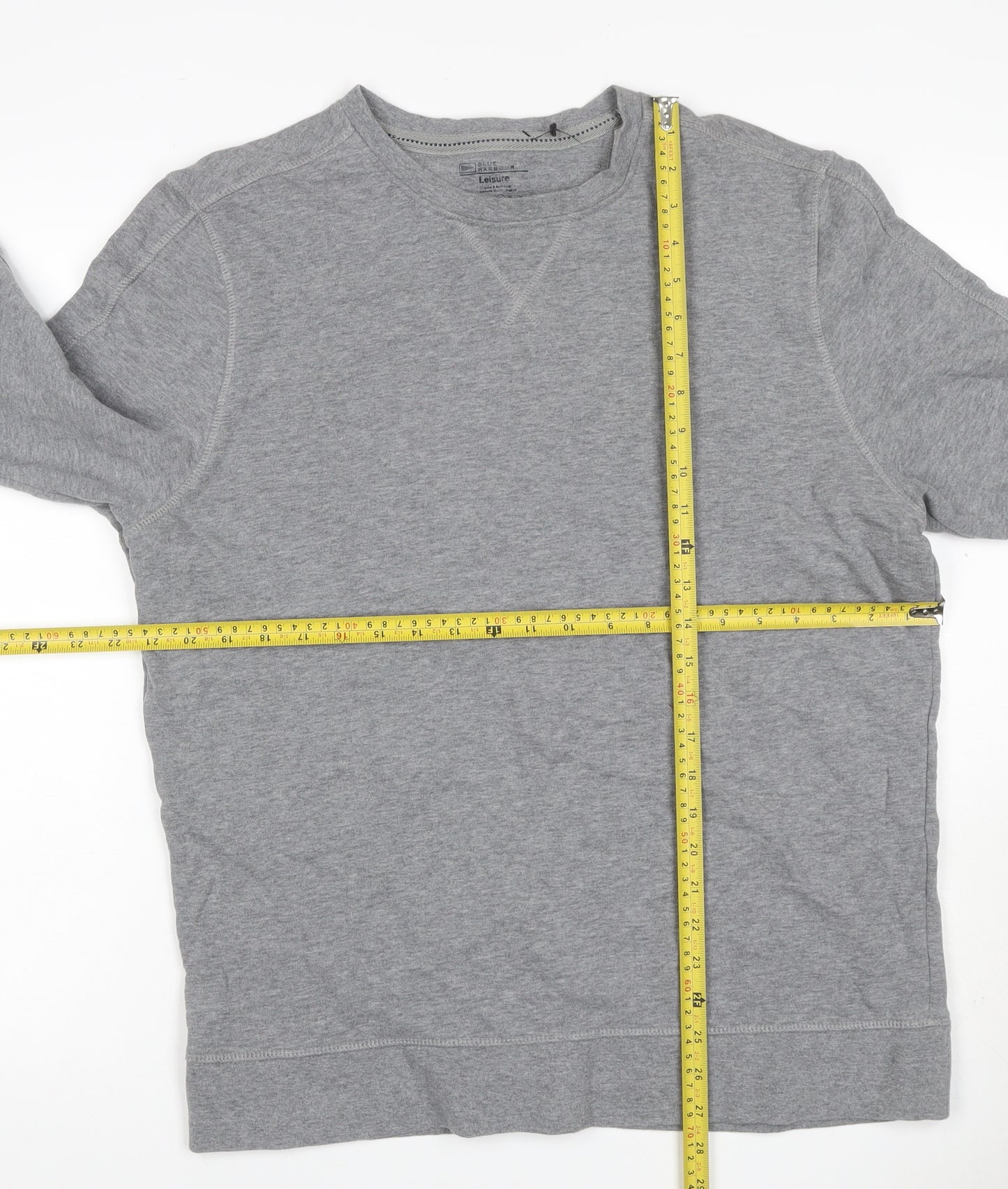 Blue Harbour Men Grey L Crew Neck Pullover Cotton Sweatshirt