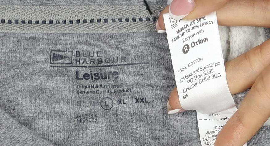 Blue Harbour Men Grey L Crew Neck Pullover Cotton Sweatshirt