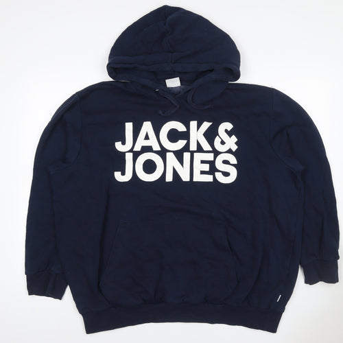 Jack & Jones Mens Navy 3XL Pullover Graphic Print Hoodie