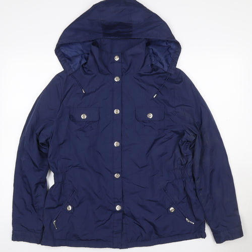 Dunnes Stores Women Blue UK 12 Hooded Parka Jacket Zip Pockets