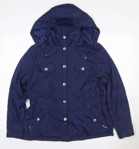Dunnes Stores Women Blue UK 12 Hooded Parka Jacket Zip Pockets
