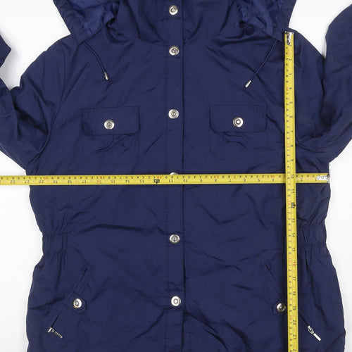 Dunnes Stores Women Blue UK 12 Hooded Parka Jacket Zip Pockets