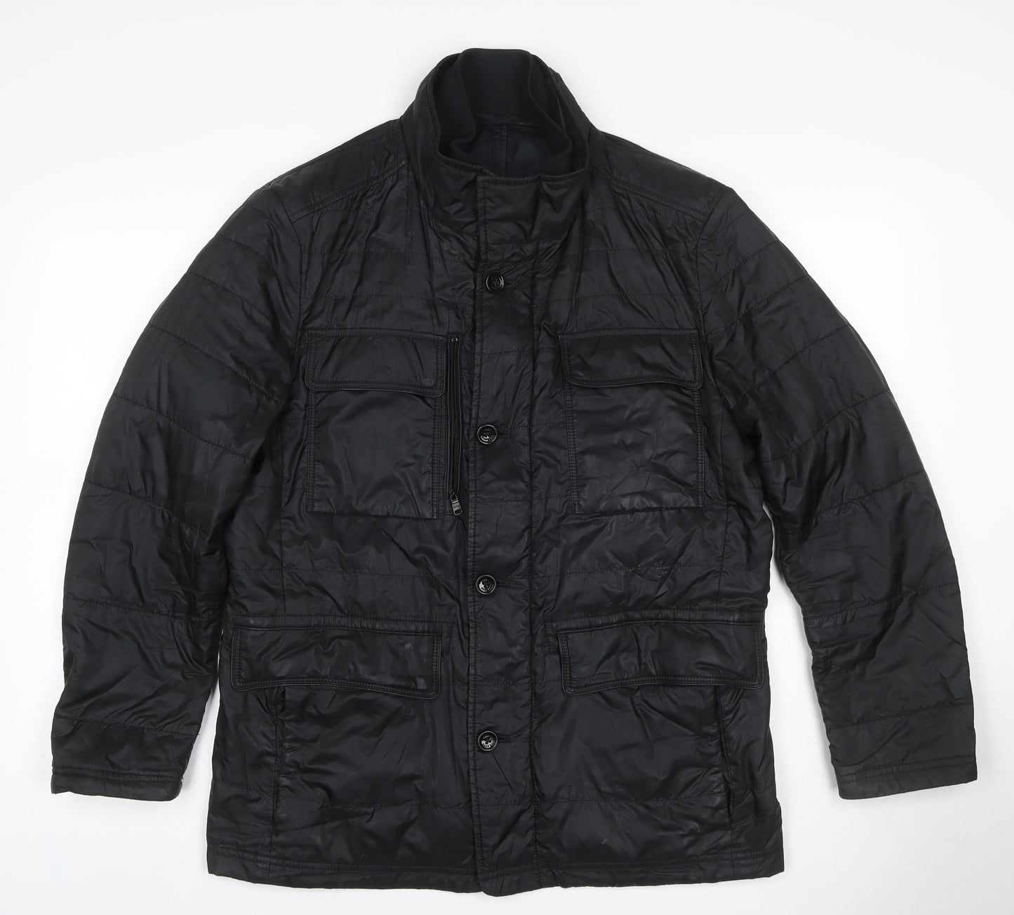 Hugo Boss Men’s Black UK 50 Quilted Puffer Jacket Insulated Mid-Length