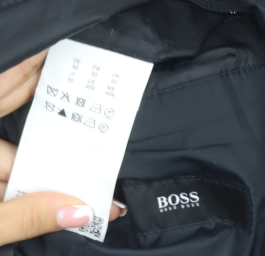 Hugo Boss Men’s Black UK 50 Quilted Puffer Jacket Insulated Mid-Length