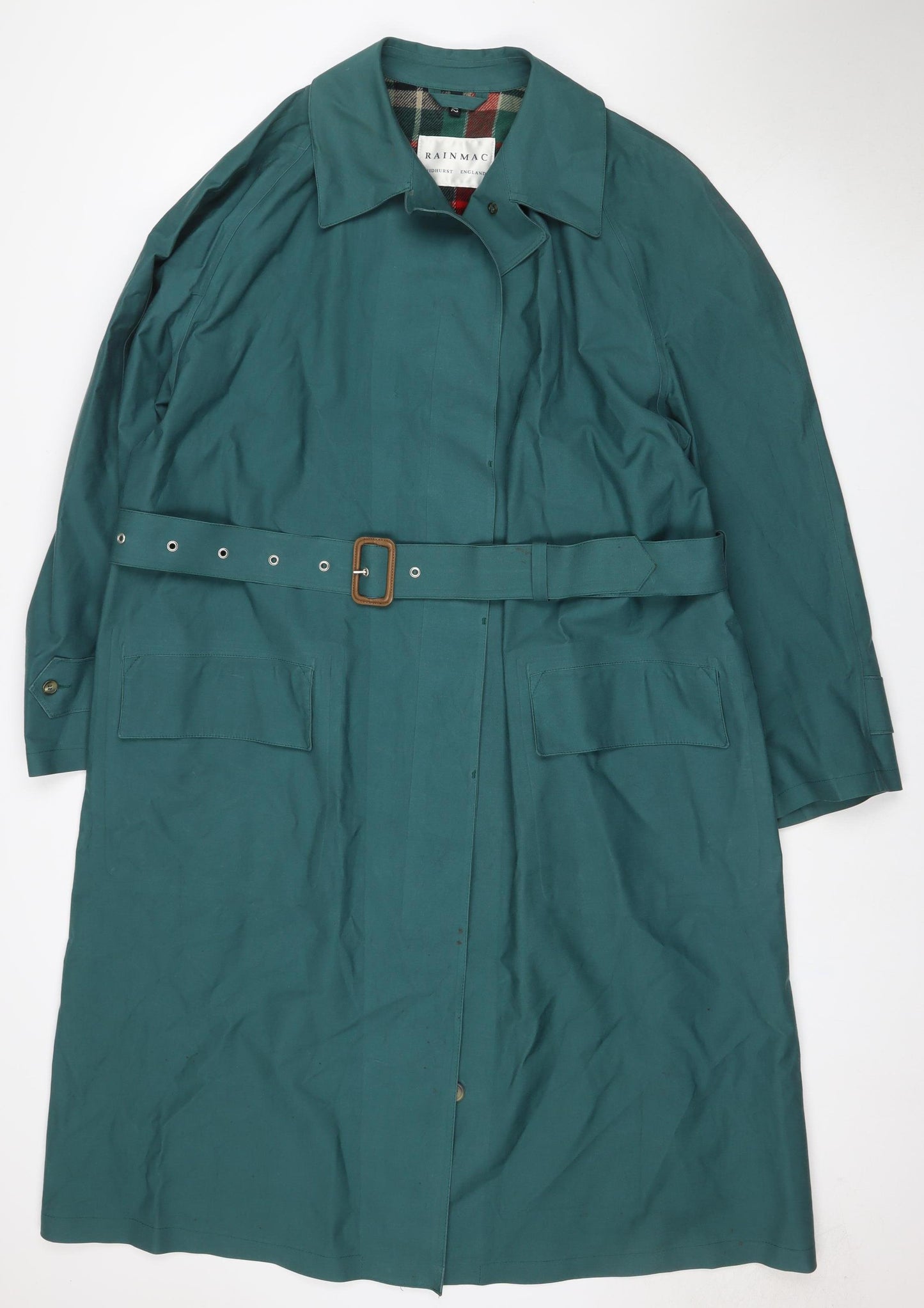 Rainmac Women’s Green Size 12 Belted Long Rain Coat Plaid Lined