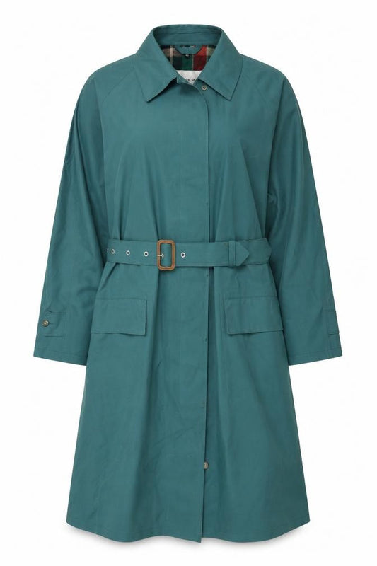 Rainmac Women’s Green Size 12 Belted Long Rain Coat Plaid Lined