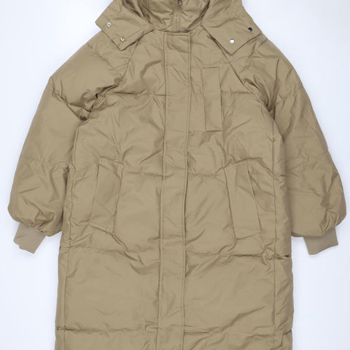 DYG Dianxige Women’s Beige L Long Hooded Puffer Jacket