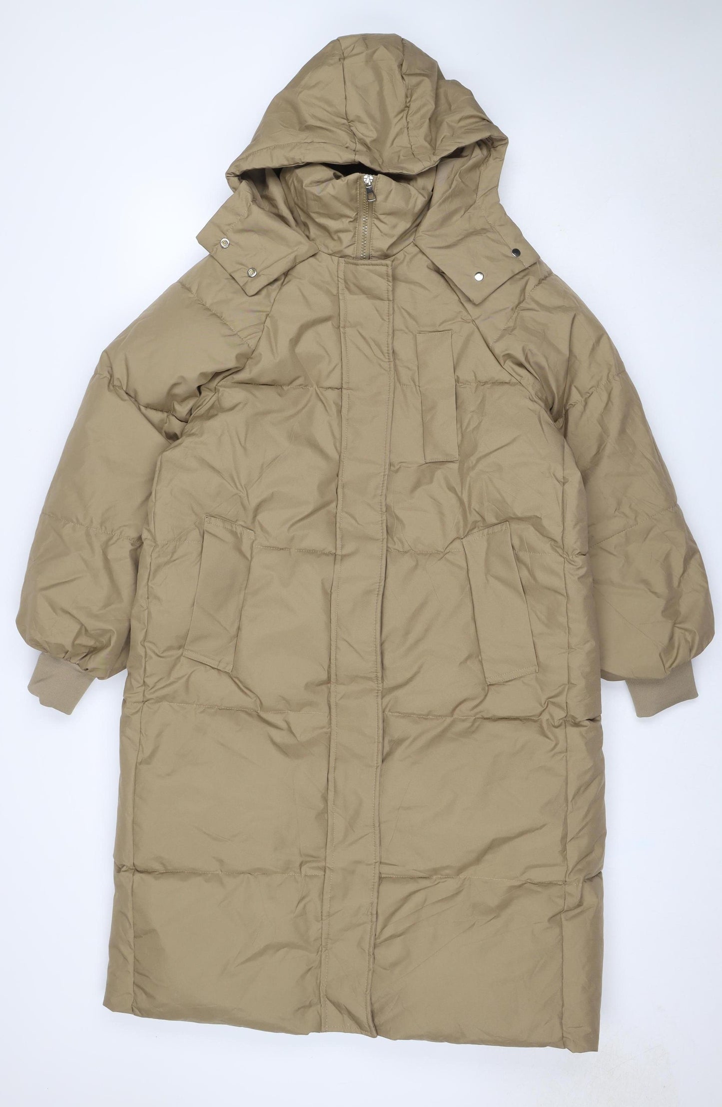 DYG Dianxige Women’s Beige L Long Hooded Puffer Jacket