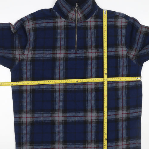 Nautica Men’s Blue Plaid XL Quarter Zip Fleece Pullover Sweatshirt