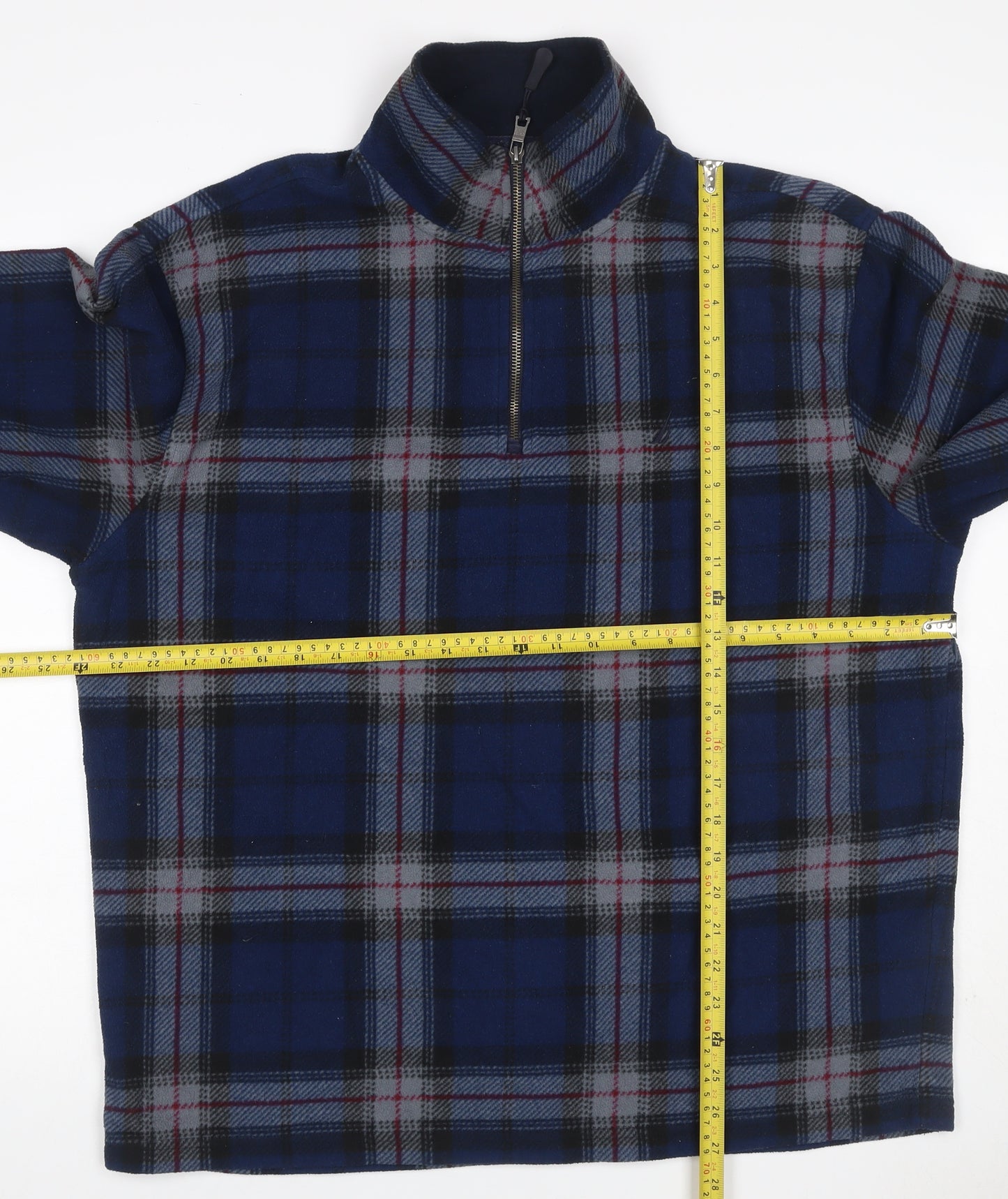 Nautica Men’s Blue Plaid XL Quarter Zip Fleece Pullover Sweatshirt