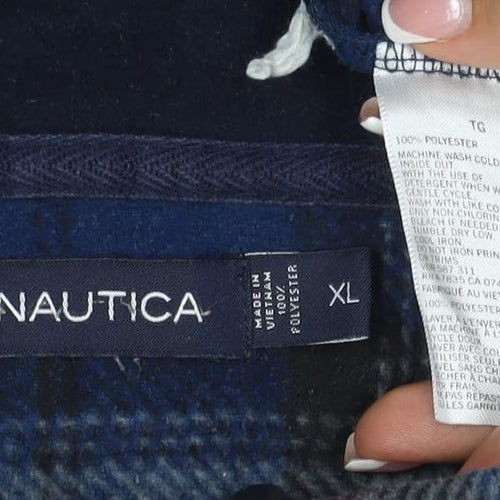 Nautica Men’s Blue Plaid XL Quarter Zip Fleece Pullover Sweatshirt