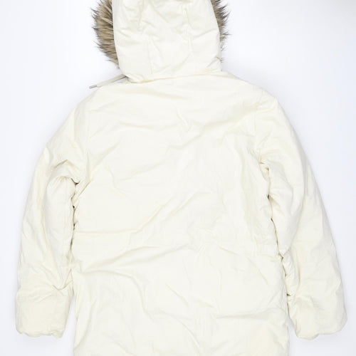 Jack Wills Women's White UK 12 Fur Trim Hooded Parka Coat