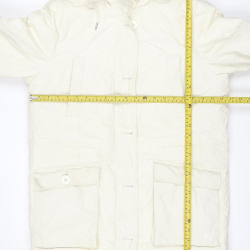 Jack Wills Women's White UK 12 Fur Trim Hooded Parka Coat