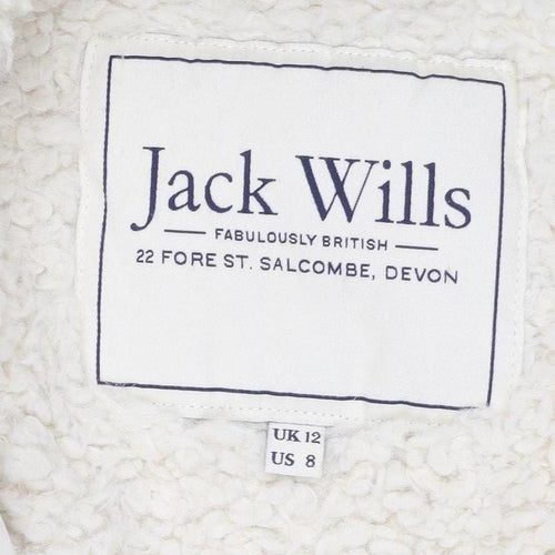 Jack Wills Women's White UK 12 Fur Trim Hooded Parka Coat