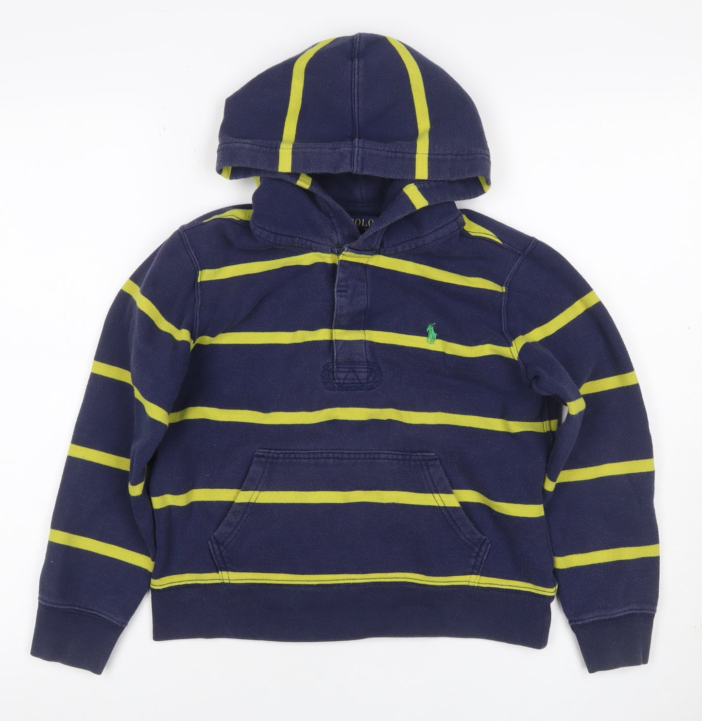 Polo Ralph Lauren Boys Blue Yellow Striped 1/4 Zip Hoodie M 10-12 Years