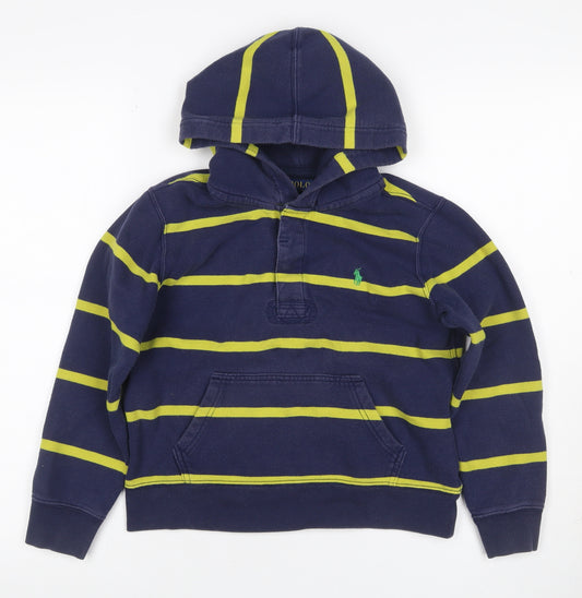 Polo Ralph Lauren Boys Blue Yellow Striped 1/4 Zip Hoodie M 10-12 Years