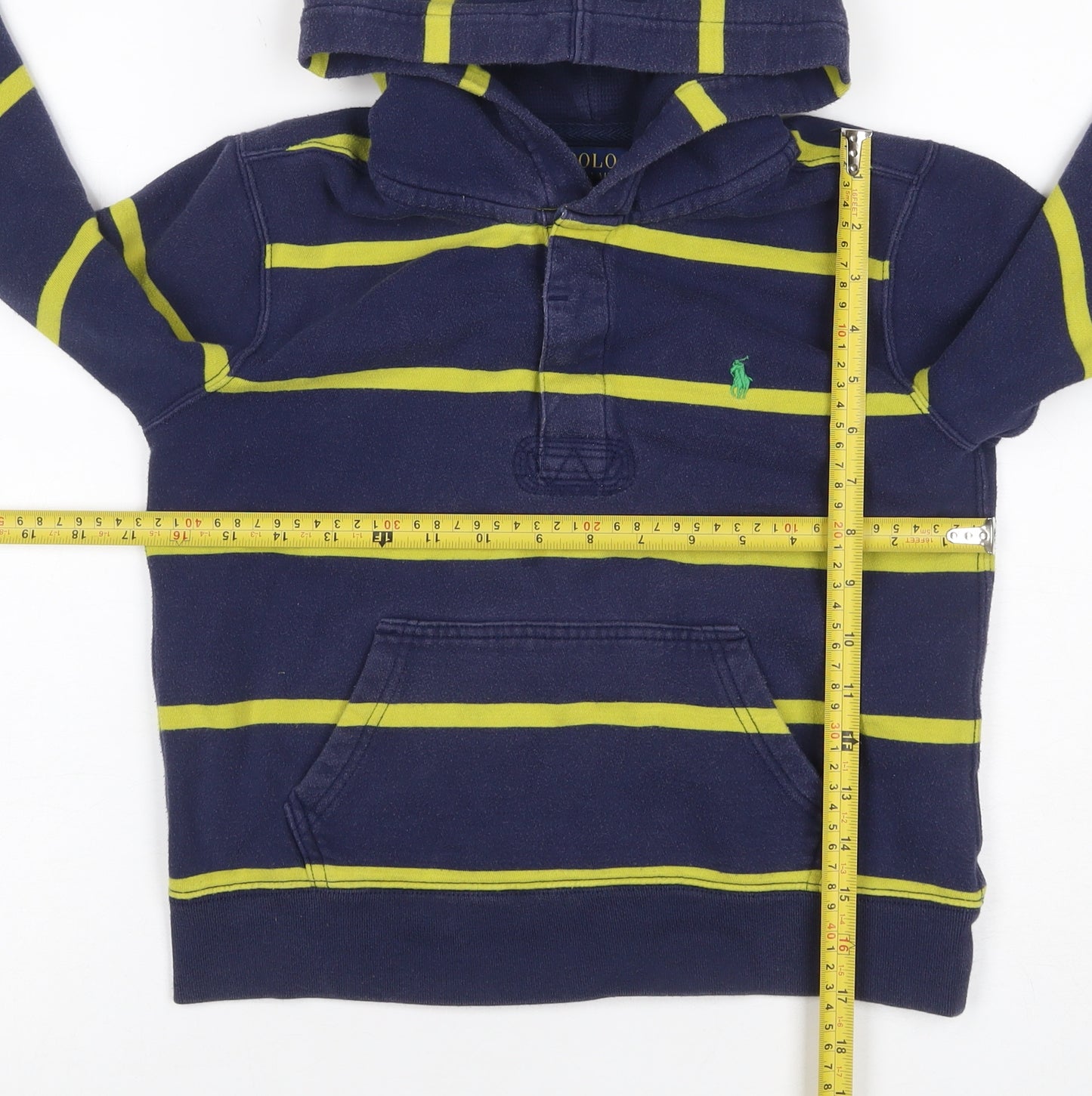 Polo Ralph Lauren Boys Blue Yellow Striped 1/4 Zip Hoodie M 10-12 Years