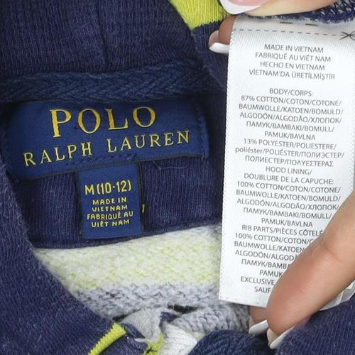 Polo Ralph Lauren Boys Blue Yellow Striped 1/4 Zip Hoodie M 10-12 Years