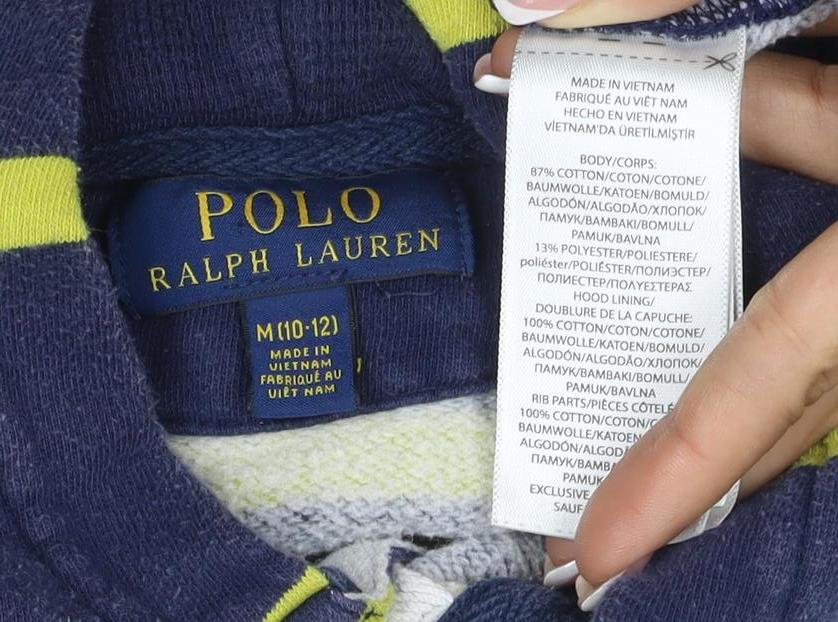 Polo Ralph Lauren Boys Blue Yellow Striped 1/4 Zip Hoodie M 10-12 Years