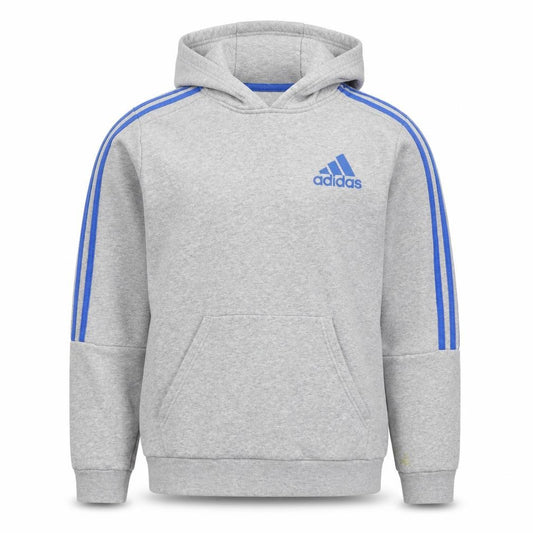 Adidas Men Grey M Pullover Hoodie Blue 3 Stripe Logo Sports Fleece