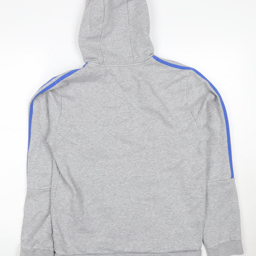 Adidas Men Grey M Pullover Hoodie Blue 3 Stripe Logo Sports Fleece
