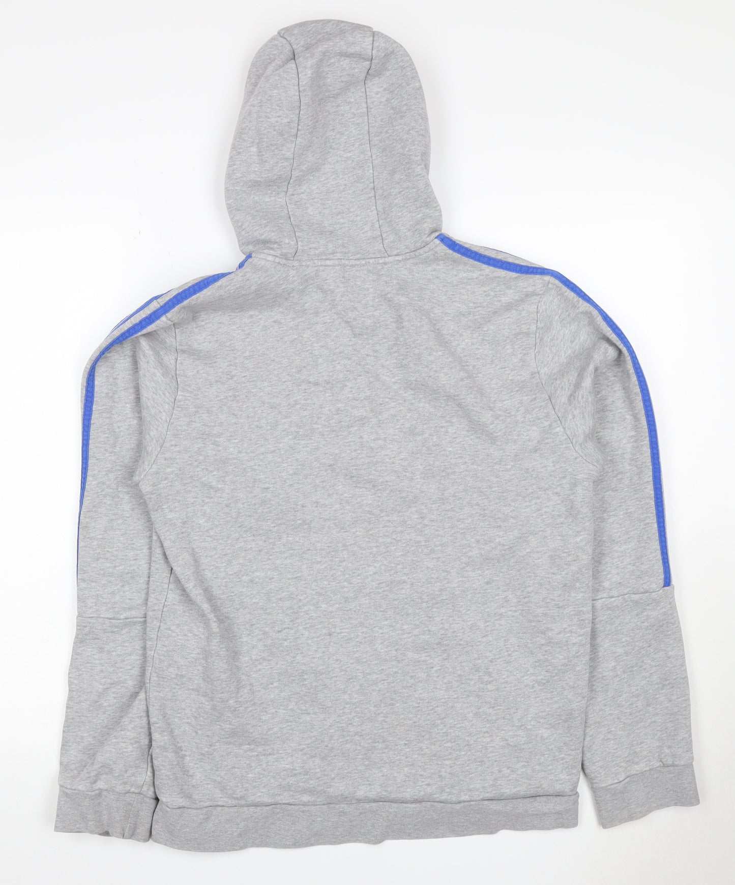 Adidas Men Grey M Pullover Hoodie Blue 3 Stripe Logo Sports Fleece