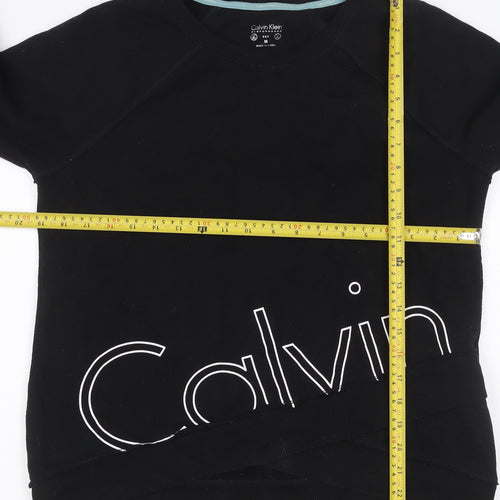 Calvin Klein Women Black M Logo Graphic Raglan Pullover Sweatshirt