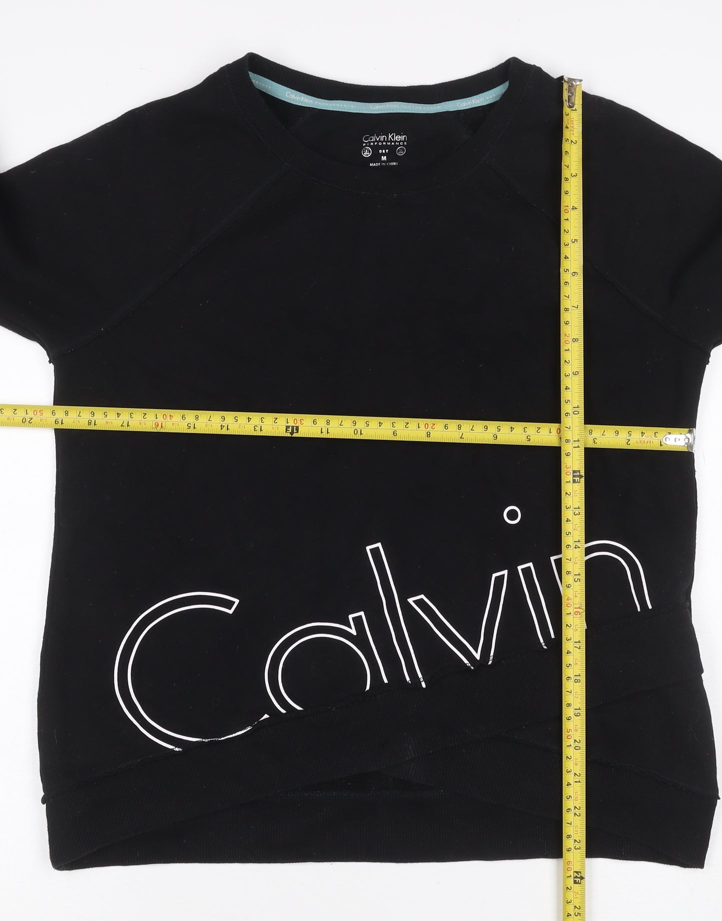 Calvin Klein Women Black M Logo Graphic Raglan Pullover Sweatshirt