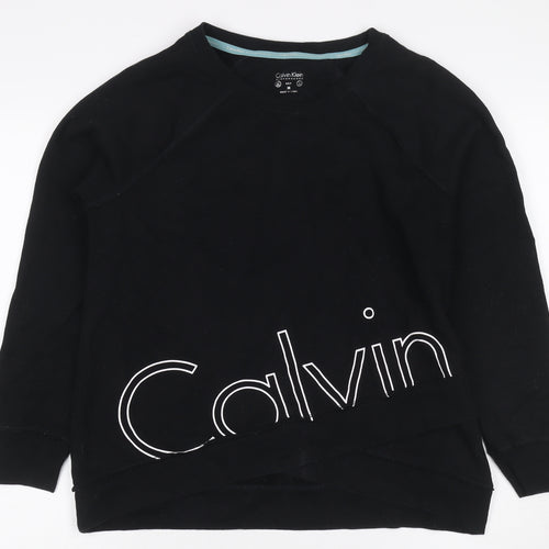 Calvin Klein Women Black M Logo Graphic Raglan Pullover Sweatshirt
