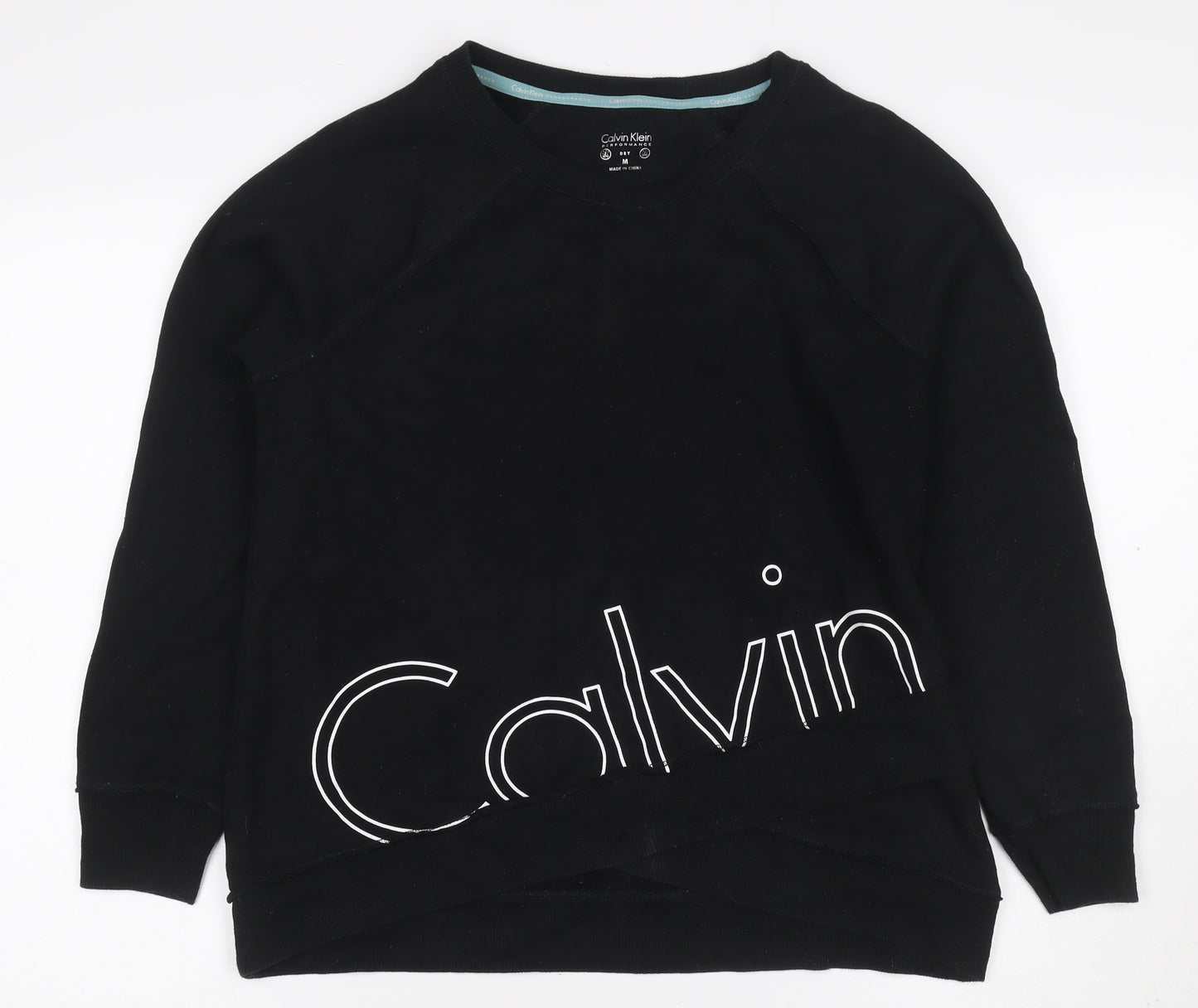 Calvin Klein Women Black M Logo Graphic Raglan Pullover Sweatshirt