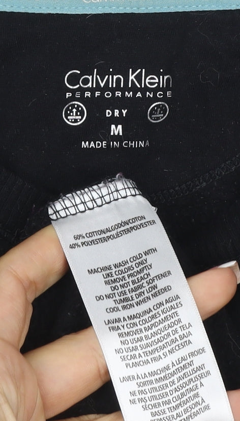 Calvin Klein Women Black M Logo Graphic Raglan Pullover Sweatshirt