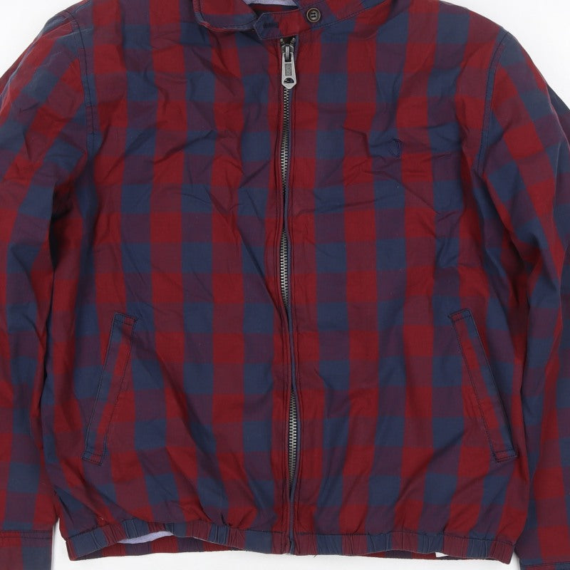 Ben Sherman Men’s Red Blue XL Check Windbreaker Jacket Full Zip