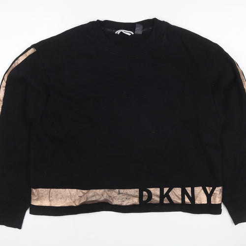 DKNY Sport Women Black Gold Logo Pullover Sweatshirt Size M