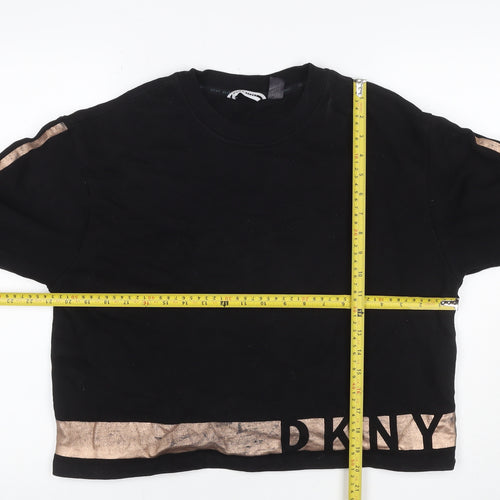 DKNY Sport Women Black Gold Logo Pullover Sweatshirt Size M