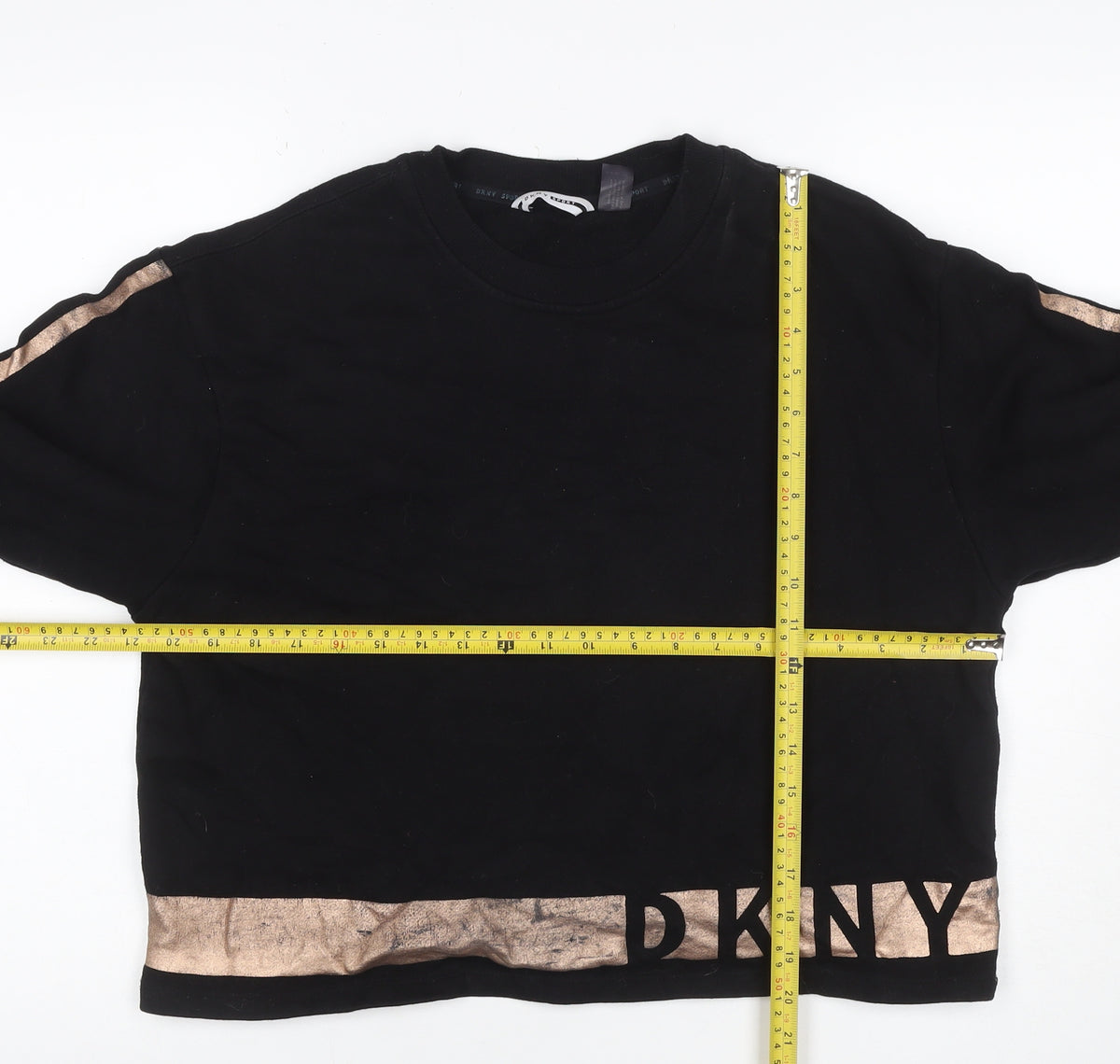 DKNY Sport Women Black Gold Logo Pullover Sweatshirt Size M