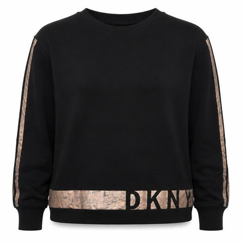 DKNY Sport Women Black Gold Logo Pullover Sweatshirt Size M