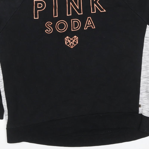 Pink Soda Sport Women’s Black Grey Logo Sweatshirt UK 16 Pullover