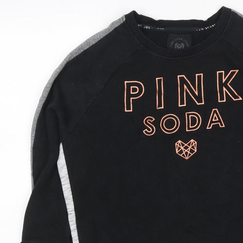 Pink Soda Sport Women’s Black Grey Logo Sweatshirt UK 16 Pullover